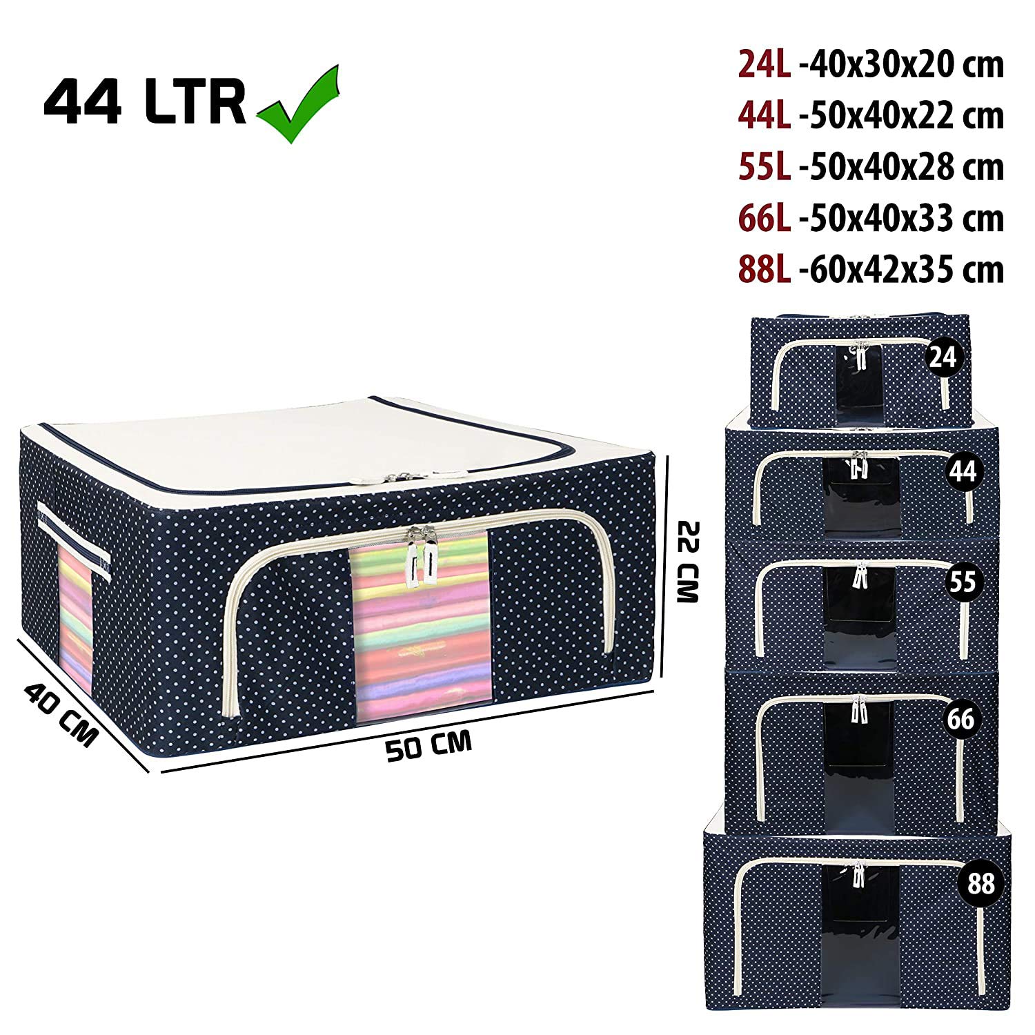 deevudi 1 Pack Large Capacity Clothes Under-Bed Storage Bag Organizer with Reinforced Handle Thick Fabric for Comforters, Blankets with Sturdy Zipper, Clear Window (24 Litre)